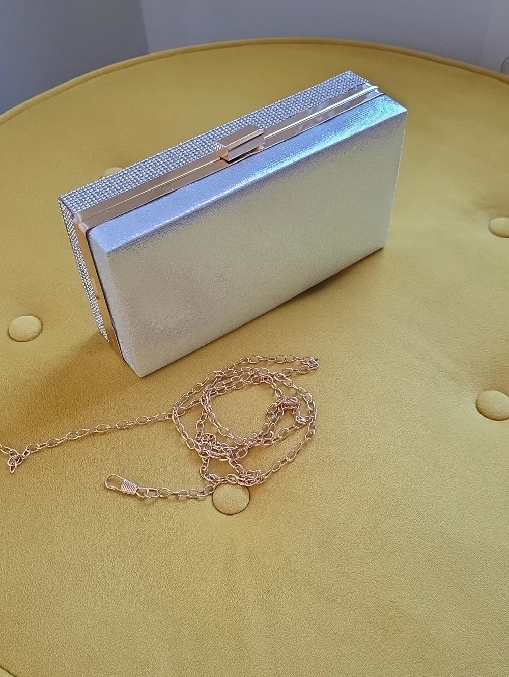 Crystal American Flag Box Clutch - Gold Chain